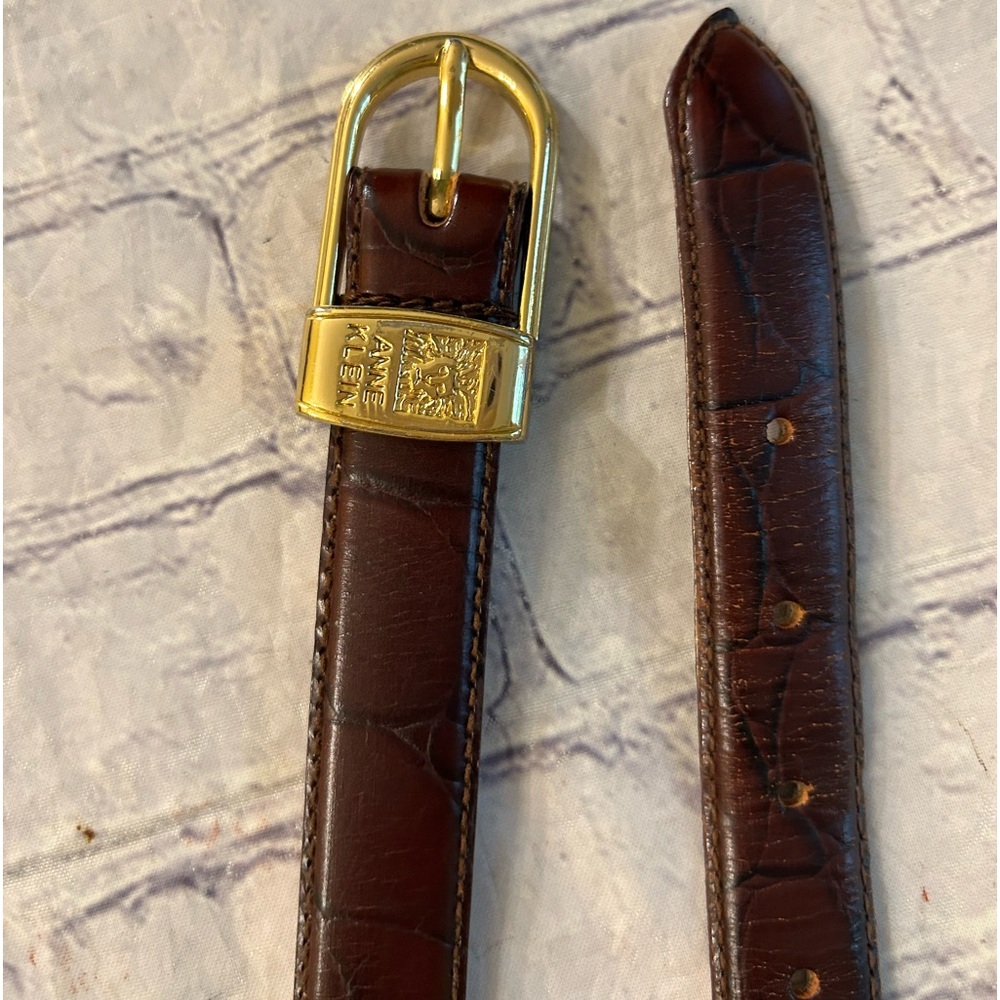 VINTAGE ANNE KLEIN GENUINE LEATHER CROC PRINT CORDOVAN GOLD TONE BUCKLE BELT S